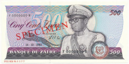 Zaire 1985. 500Z "F 0000000 B", "MINTA" Felülbélyegzéssel, Sorszámozott Minta "0377" T:UNC  Zaire 1985. 500 Zaire "F 000 - Non Classés