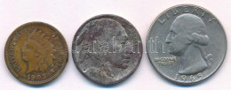 Amerikai Egyesült Államok 1903. 1c Bronz "Indián Fej" + 1916. 5c Cu-Ni + 1965. 25c T:XF-F Közte Patina, Hajlott Lapka, ü - Zonder Classificatie