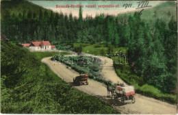 T2/T3 1911 Borszék-fürdő, Baile Borsec; Serpentin út Autóval és Lovas Kocsival / Road With Automobile And Horse Cart - Unclassified