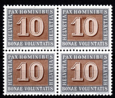 SCHWEIZ ABARTEN, 1945 10 Rp. PAX, Grosser Fleck In 10, Viererblock Postfrisch ** - Plaatfouten