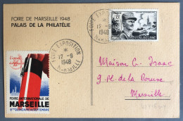 France, Divers Sur CPA TAD FOIRE EXPOSITION MARSEILLE 12.9.1948 + Vignette - (W1300) - Bolli Commemorativi