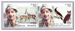 Nepal 2012 (2012B )Painter Artist Raj Man Singh Chitrakar Birds - Antelope - Owl - Se-tenant Pair MNH ** - Népal