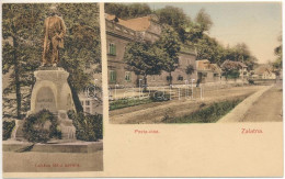 T2 1913 Zalatna, Zlatna; Lukács Béla Szobor, Posta Utca / Statue, Street View - Ohne Zuordnung
