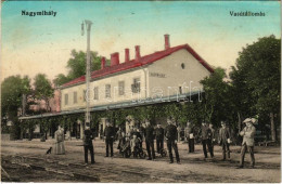 T2/T3 Nagymihály, Michalovce; Vasútállomás, Hajtány, Vasutasok / Railway Station, Handcar, Railwaymen (EK) - Zonder Classificatie