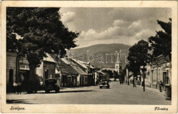 T2/T3 1943 Szolyva, Svalava, Svaljava, Szvaljava, Svaliava; Horthy Miklós Utca, Autók, üzletek, Templom / Main Street, A - Sin Clasificación