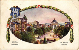 T3 Lviv, Lwów, Lemberg; Ul. Karola Ludwika / Street. Art Nouveau Coat Of Arms (EB) - Ohne Zuordnung