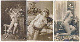 ** 3 Db RÉGI Francia Meztelen Erotikus Hölgyet ábrázoló Lap / 3 Pre-1945 French Erotic Nude Non-postcard Cards (Lydia 15 - Ohne Zuordnung