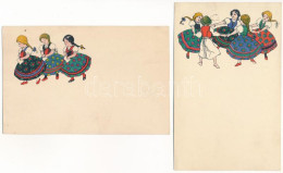 ** 2 Db Régi Magyar Folklór Művészlap: Tánc és Bánat / 2 Pre-1945 Hungarian Folklore Art Postcards - Ohne Zuordnung