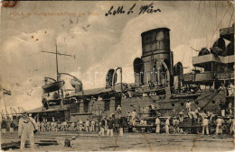 T2/T3 1914 Pola, Kohleneinschiffung Am Molo, K.u.K. Kriegsmarine / Austro-Hungarian Navy, Coal Embarkation In Pula, Mari - Sin Clasificación