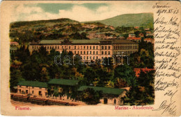 T4 1901 Fiume, Rijeka; Osztrák-magyar Haditengerészeti Akadémia, Vasútállomás Vonattal / Academia Di Marina / K.u.K. Kri - Ohne Zuordnung