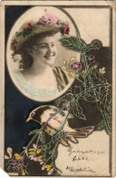T3 1901 Szecessziós Hölgy Kalapban / Art Nouveau Lady In Hat (EM) - Sin Clasificación