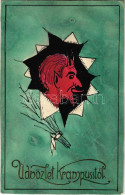 1925 Kézzel Rajzolt és Készített Krampusz Művészlap / Hand-drawn And Custom Made Krampus Art Postcard (vágott / Cut) - Ohne Zuordnung