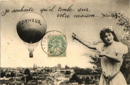 T4 Je Souhaite Qu'il Tombe Sur Votre Maison; Bonheur / French Greeting Card, Balloon (cut) - Non Classés