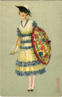 ** T2/T3 Esernyő Hölgy. Olasz Művészlap / Lady With Umbrella. Italian Art, Ufficio Revisione Stampa Di Milano N. 3598. 9 - Sin Clasificación