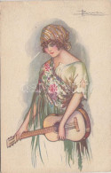 ** T2/T3 Italian Art Postcard, Lady With Guitar, Anna & Gasparini 497-4. S: Busi (EK) - Unclassified