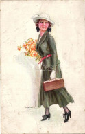 * T2/T3 Italian Art Postcard, Lady With Flowers, Erkal Serie 316/3. S: Usabal (EK) - Zonder Classificatie