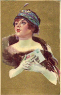 T3/T4 Lady With Letter, Italian Art Postcard, So. Stpl (wet Damage) - Unclassified