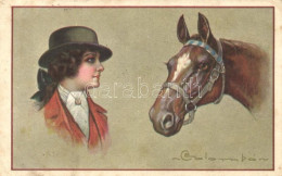 * T3 Italian Art Postcard, Lady And Horse S: Colombo (fa) - Ohne Zuordnung