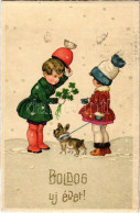 T2/T3 1933 Boldog Újévet / New Year Greeting Art Postcard With Children, Dog And Clovers. ERIKA Nr. 5000. (EK) - Non Classés