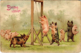 T3 1912 Boldog újévet! Hintázó Malacok / New Year Greeting, Pigs. Litho (EB) - Sin Clasificación