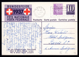 SCHWEIZ, Bundesfeierpostkarte 1937, Gestempelt - Covers & Documents