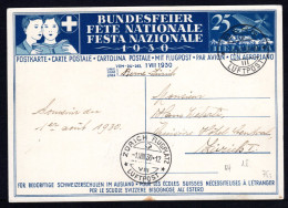 SCHWEIZ, Bundesfeierpostkarte 1930, Gestempelt - Briefe U. Dokumente