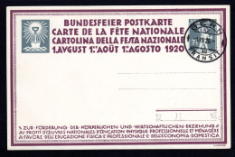 SCHWEIZ, Bundesfeierkarte 1920, Gestempelt - Lettres & Documents