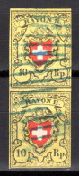 SCHWEIZ, 1850 Rayon II Gelb, Senkrechtes Paar, Gestempelt - 1843-1852 Poste Federali E Cantonali