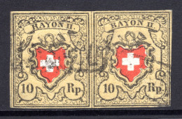 SCHWEIZ, 1850 Rayon II Gelb, Im Paar, Gestempelt - 1843-1852 Timbres Cantonaux Et  Fédéraux