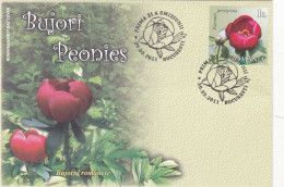 PEONIES FLOWERS 2011 COVER  FDC Romania. - FDC