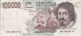 BILLETE DE ITALIA DE 100000 LIRAS DEL AÑO 1983 SERIE HB DE CARAVAGGIO CALIDAD EBC (XF) (BANKNOTE-BANK NOTE) - 100.000 Lire