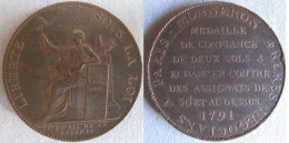 Monneron 2 Sols à La Liberté Assise 1791 Inédit, Non Répertorié Voir Descriptif - Sonstige & Ohne Zuordnung