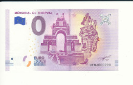 Billet Souvenir - 0 Euro - UEBJ - 2018-3 - MÉMORIAL DE THIEPVAL - N°  298 - Billet épuisé - Prove Private