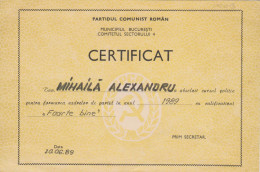 Romania - Bucuresti - PCR - Comitetul Sector 4 - Certificat Absolvire Cursuri - Communist Propaganda - Diplômes & Bulletins Scolaires