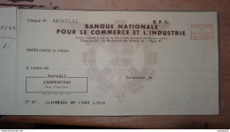 Cheque De La Banque Nationale Pour Commerce & Industrie, CARPENTRAS ............. C- ..... Caisse-9 - Chèques & Chèques De Voyage