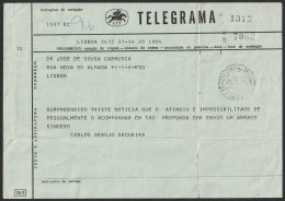 Telegram/ Telegrama - Postmark . ESTAÇÃO CENTRAL TELEGRÁFICA. Lisboa. 1973 -|- Lisboa > Lisboa - Briefe U. Dokumente