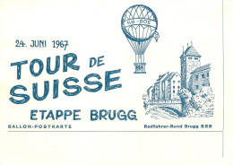 Ballon Post Tour De Suisse Etape Brugg HB-BOE Pilot Tr. Schoop Baden Ballon Postkarte 1967 - Andere (Lucht)