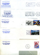 Monaco - 5 Enveloppes Timbres Et Oblitérations Diverses - Postmarks