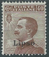 1912 EGEO LIPSO EFFIGIE 40 CENT MH * - I29-2 - Aegean (Lipso)