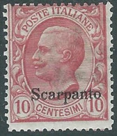 1912 EGEO SCARPANTO EFFIGIE 10 CENT MH * - I29-5 - Ägäis (Scarpanto)