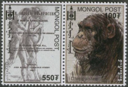 The ORIGIN Of SPECIES By Charles Darwin, Theory Of Evolution, Chimpanzee, Primitive, Animal, MNH 2000 Mongolia - Chimpancés