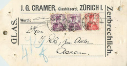 Schweiz Glas. J.G. Cramer, Glasblaserei, Zurich I. Zerbrechlich Aarau 1913 - Otros & Sin Clasificación