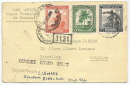 Congo Belge Carte Postale Avec Censure 1944 Punia Yumbi Par Avion Ligne Française De Brazza France Belgique - Storia Postale