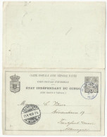 Congo Belge Etat Indépendant Stibbe 7 Carte Double Entier Postal Avec Réponse Payée Vers L'Allemagne 1896 - Interi Postali