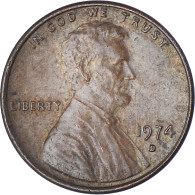 Monnaie, États-Unis, Lincoln Cent, Cent, 1974, U.S. Mint, Denver, TB+, Laiton - 1959-…: Lincoln, Memorial Reverse