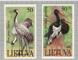 Lithuania 1991, Bird, Birds, Crane, Set Of 2v, MNH** - Kranichvögel