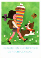 G8749 - TOP Schallnau Glückwunschkarte Schulanfang - Mädchen Zuckertüte Hund Dog Schmetterling - Planet Verlag DDR - Eerste Schooldag