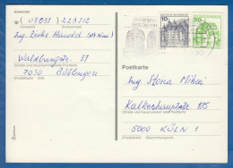 Deutschland; BRD; Postkarte; 10+50 Pf Wasserschloss Inzlingen Und Schloss Glücksburg; 1987; Bild1 - Cartoline - Usati