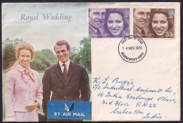 Great Britain GB 1973 Anne, Princess Royal, Mark Phillips, Marriage, FDC, Poole To Calcutta, India (**) RARE Inde Indien - Brieven En Documenten