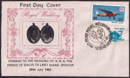 India 1981 Great Britain, GB, Prince Charles And Lady Diana Spencer, Royal, Marriage, FDC (**) VERY RARE Inde Indien - Lettres & Documents